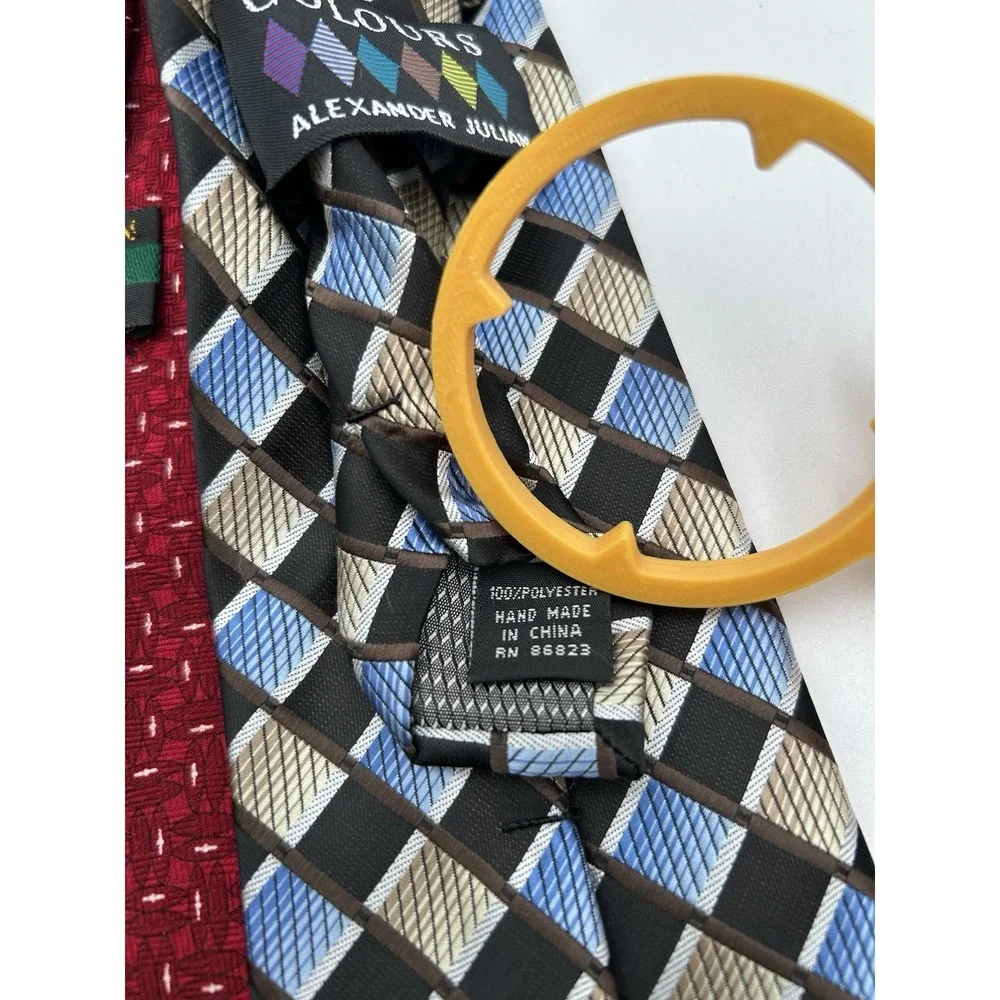 Alexander Julian Colours Blue Geometric &‎ Red Hot Necktie Lot of 2